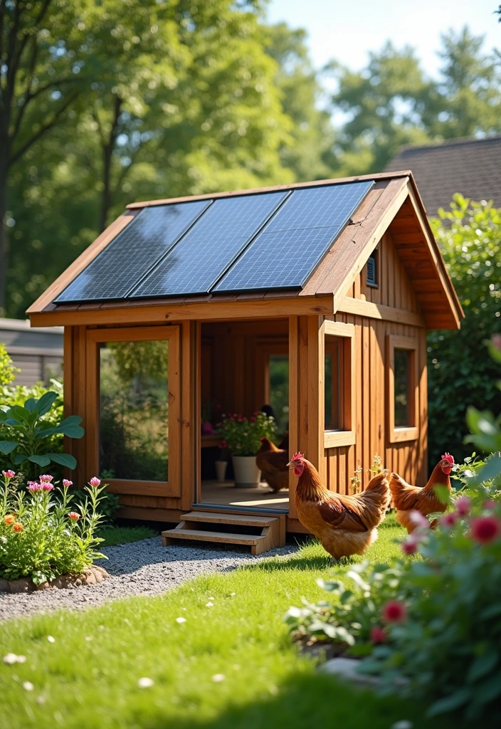 20 Captivating Chicken House Ideas for Your Backyard - 15. Chicken House with Solar Panels