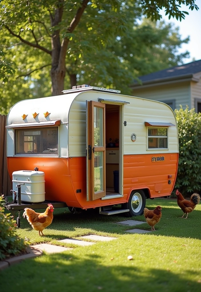 20 Captivating Chicken House Ideas for Your Backyard - 5. Vintage Trailer Chicken House