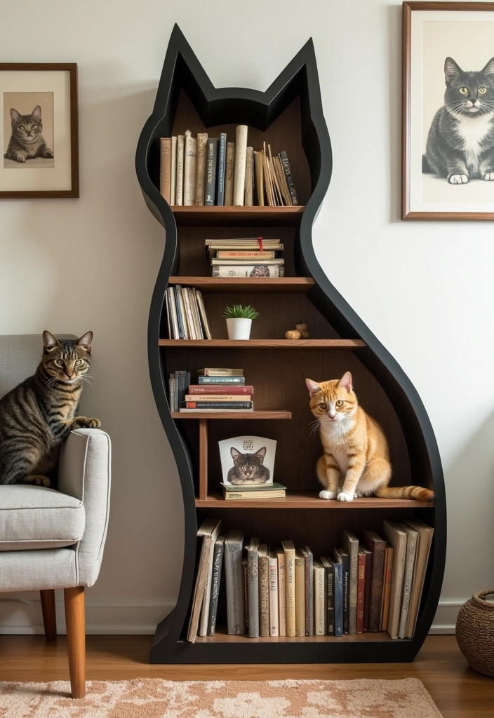 20 Cat Room Decor Ideas - 17. Cat-Themed Bookshelves