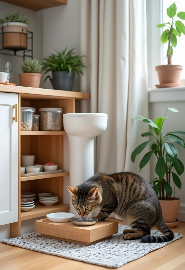 20 Cat Room Decor Ideas - 4. Stylish Feeding Stations