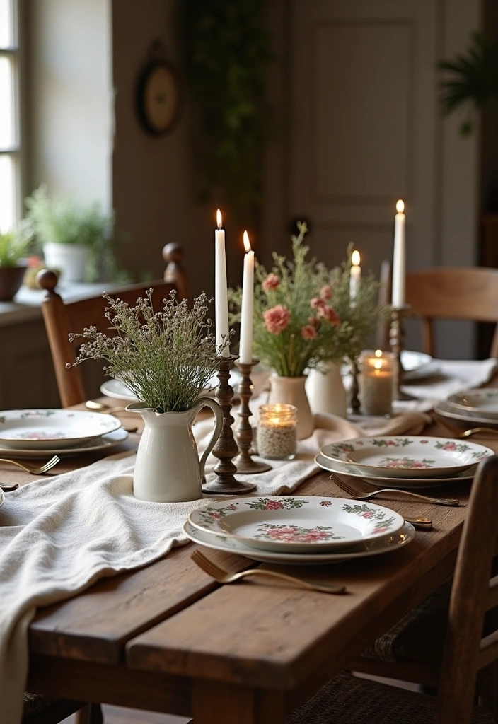 20 Cottagecore Dining Room Ideas - 1. Vintage Farmhouse Table