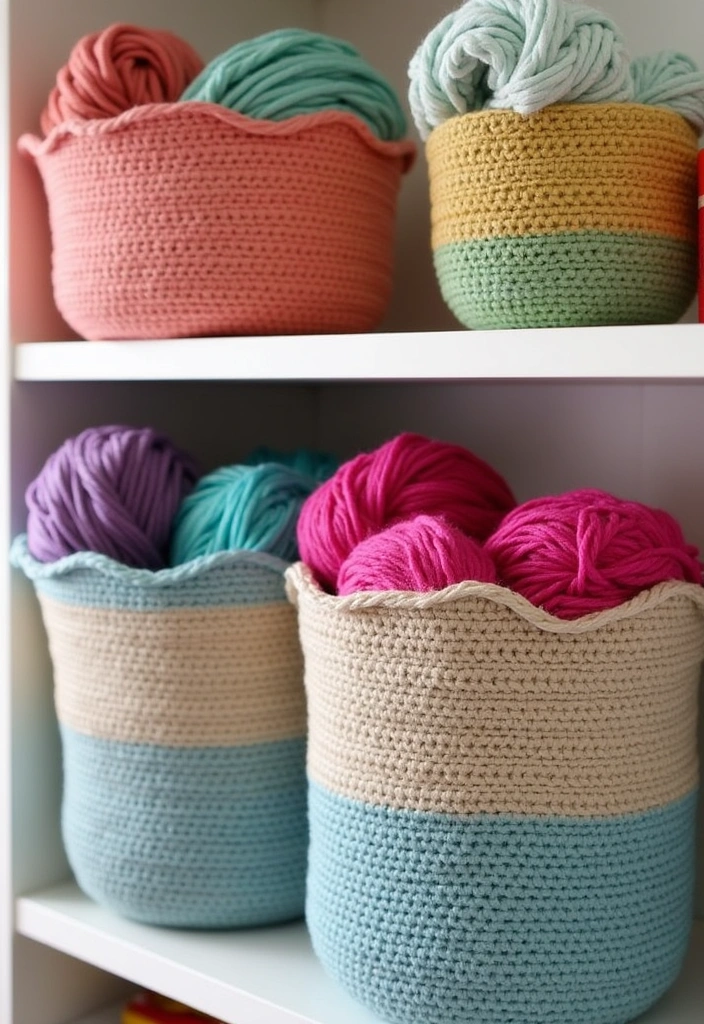 20 Crochet Room Decor Ideas - 6. Adorable Crochet Storage Baskets