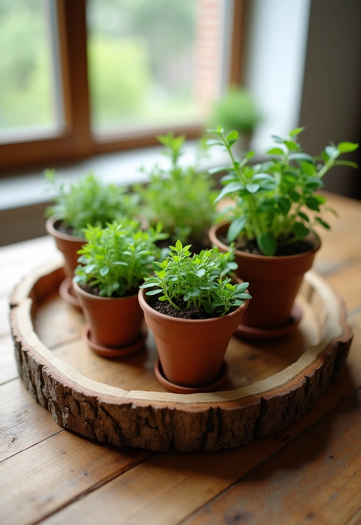 20 Dining Room Table Centerpieces Ideas - 4. Rustic Wood and Greenery