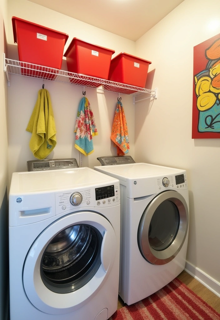 20 Small Laundry Room Design Ideas - 10. Colorful Accents