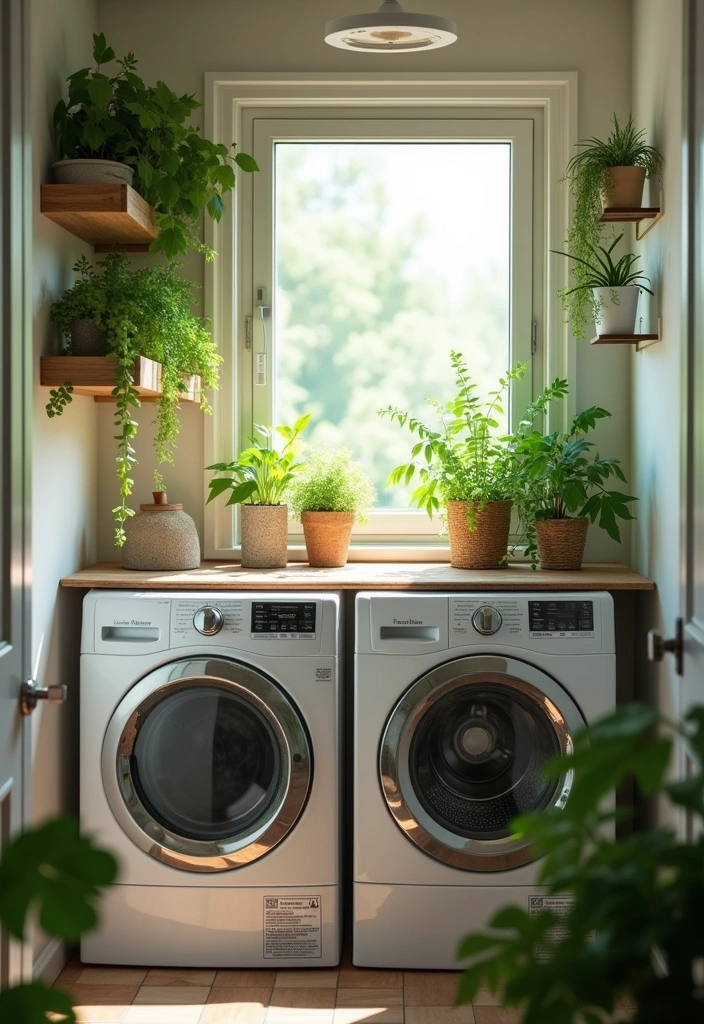 20 Small Laundry Room Design Ideas - 15. Go Green with Plants