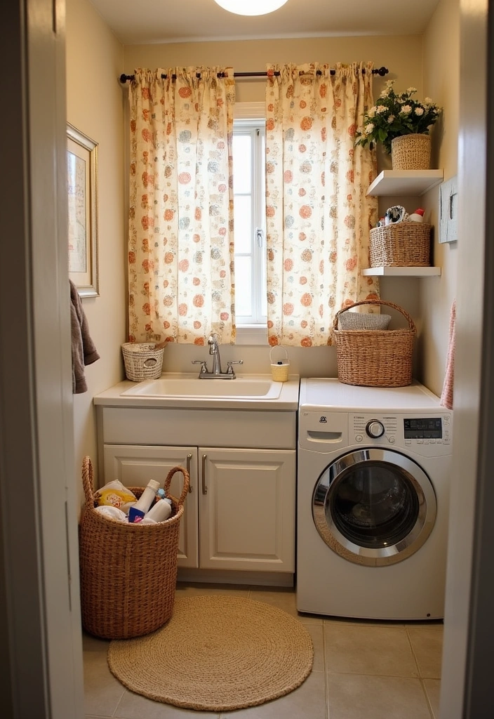 20 Small Laundry Room Design Ideas - 4. Creative Use of Textiles