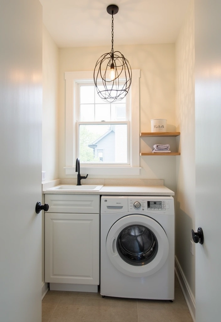 20 Small Laundry Room Design Ideas - 7. Bright Lighting Solutions