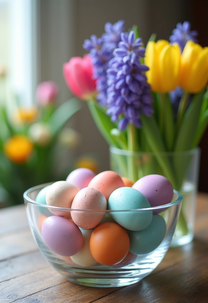 20 Spring Centerpiece Ideas to Brighten Your Home Decor - 2. Pastel Eggs and Floral Fusion