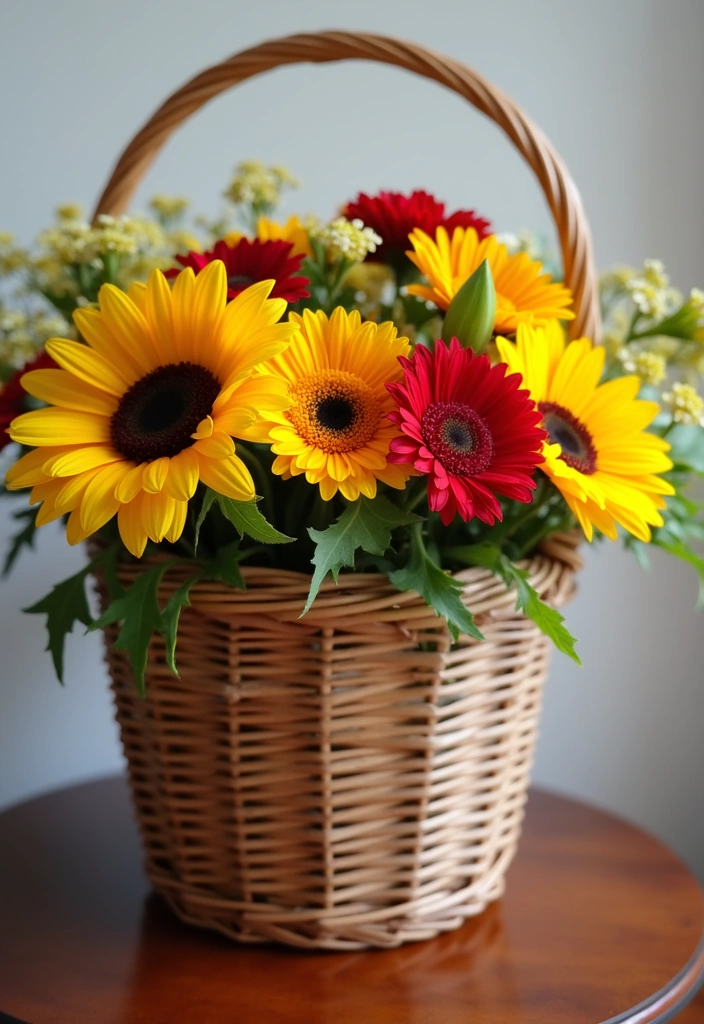 20 Spring Centerpiece Ideas to Brighten Your Home Decor - 8. Bright Blooms in a Basket