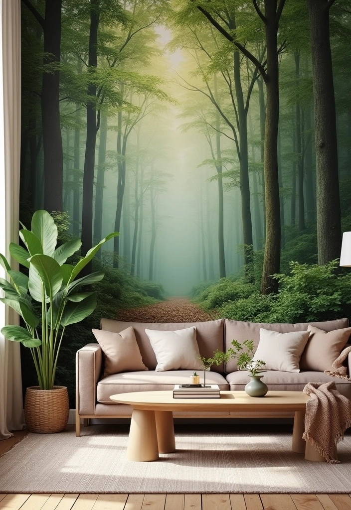 20 Stunning Wallpaper Living Room Ideas to Elevate Your Home Decor - 10. Nature-Inspired Designs