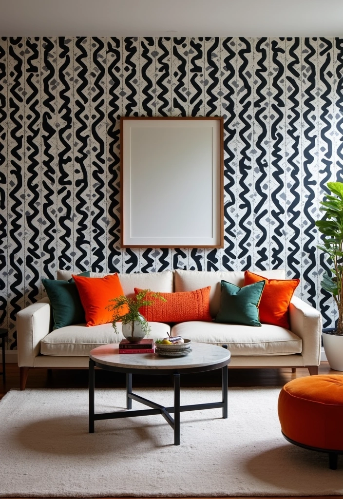 20 Stunning Wallpaper Living Room Ideas to Elevate Your Home Decor - 14. High-Contrast Combinations