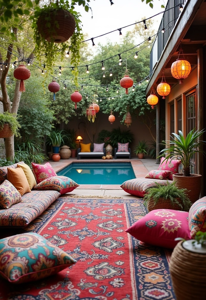 21 Above Ground Pool Deck Ideas for Stunning Outdoor Living - 11. Eclectic Bohemian Deck