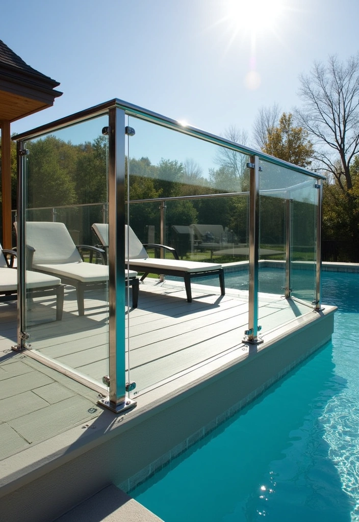 21 Above Ground Pool Deck Ideas for Stunning Outdoor Living - 12. Contemporary Glass Railing