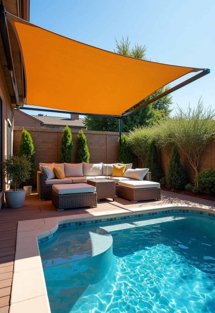 21 Above Ground Pool Deck Ideas for Stunning Outdoor Living - 17. Stylish Canopy Shade