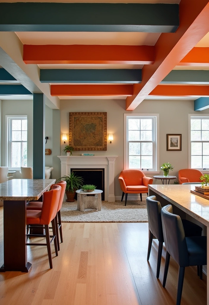 21 Basement Ceiling Ideas Inexpensive - 18. Painted Exposed Beams