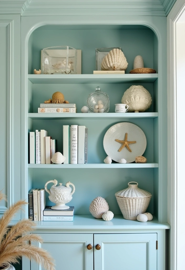 21 Coastal Living Room Ideas to Transform Your Space - 15. Coastal-themed Bookshelves