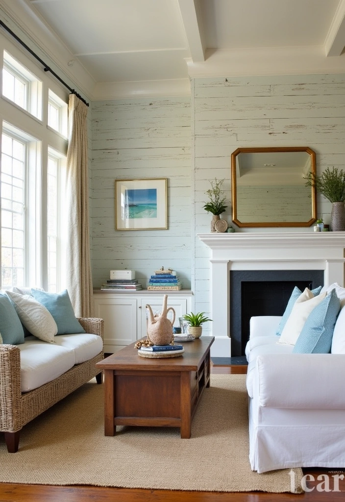 21 Coastal Living Room Ideas to Transform Your Space - 18. Beach-Inspired Wall Treatments