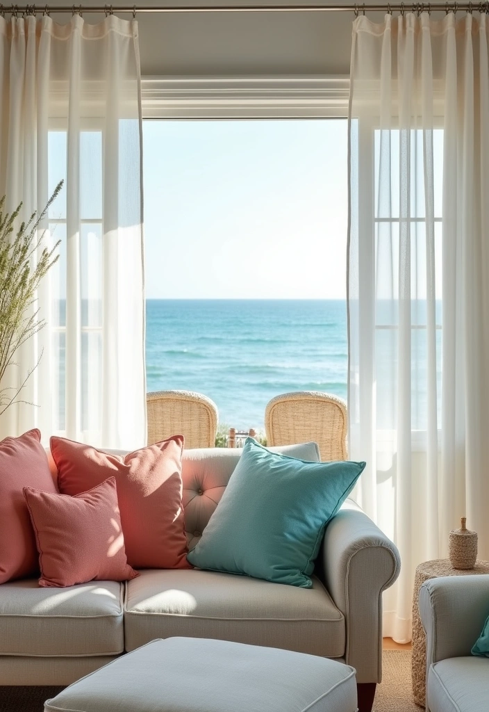 21 Coastal Living Room Ideas to Transform Your Space - 4. Beachy Fabrics