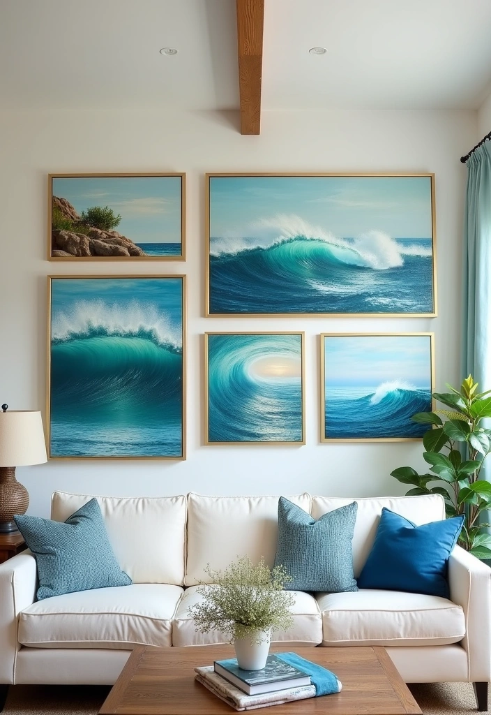 21 Coastal Living Room Ideas to Transform Your Space - 6. Ocean-Inspired Artwork