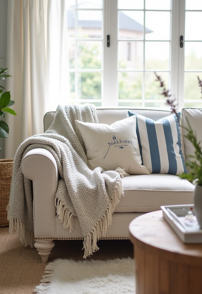 21 Coastal Living Room Ideas to Transform Your Space - 9. Cozy Textured Throws