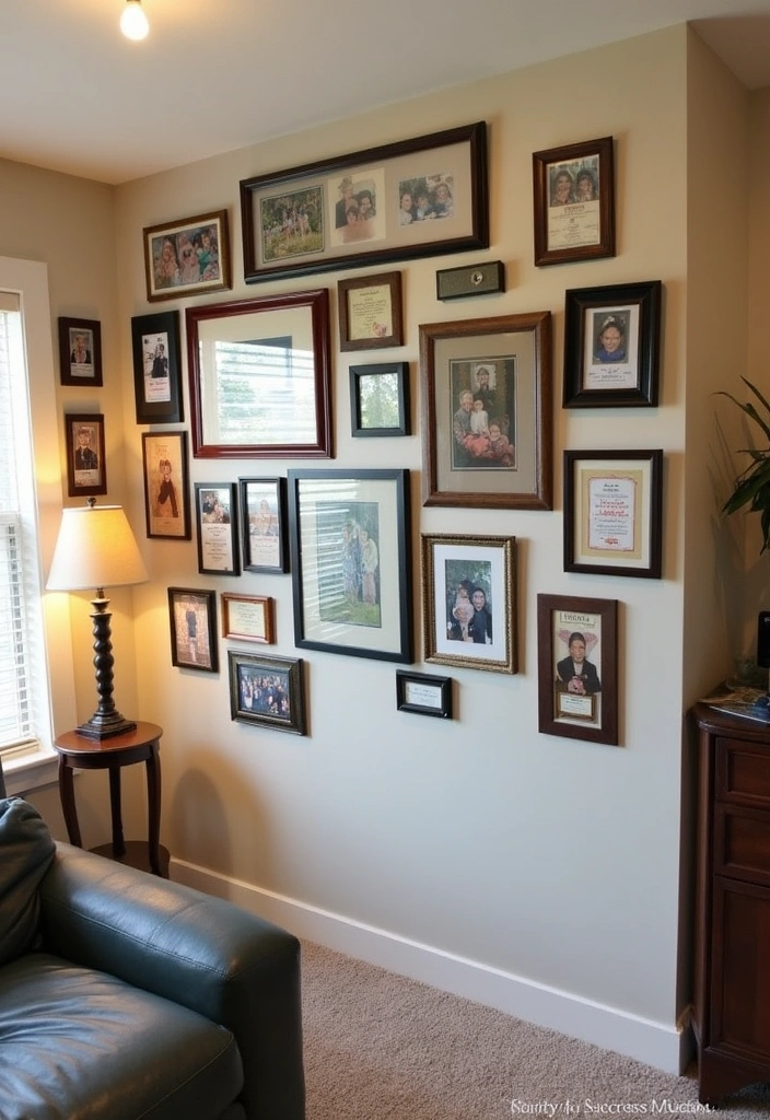 21 Cozy Basement Family Room Ideas - 13. Family Memory Wall