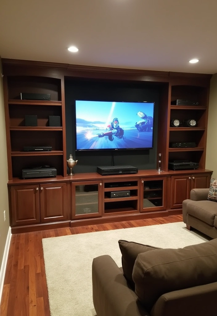 21 Cozy Basement Family Room Ideas - 14. Entertainment Center