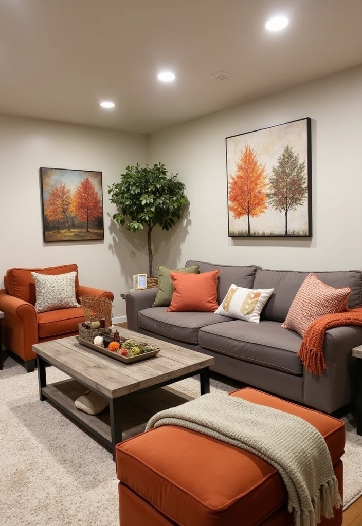 21 Cozy Basement Family Room Ideas - 20. Seasonal Decor