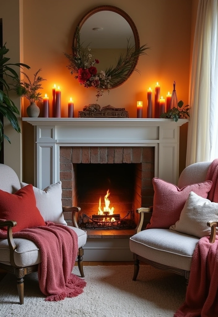 21 Cozy Boho Living Room Ideas - 15. Cozy Fireplace Corner