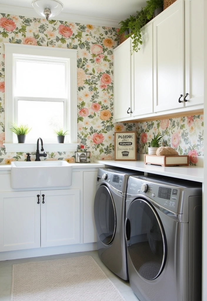 21 Creative Laundry Room Wall Ideas to Elevate Your Space - 2. Stylish Wallpaper