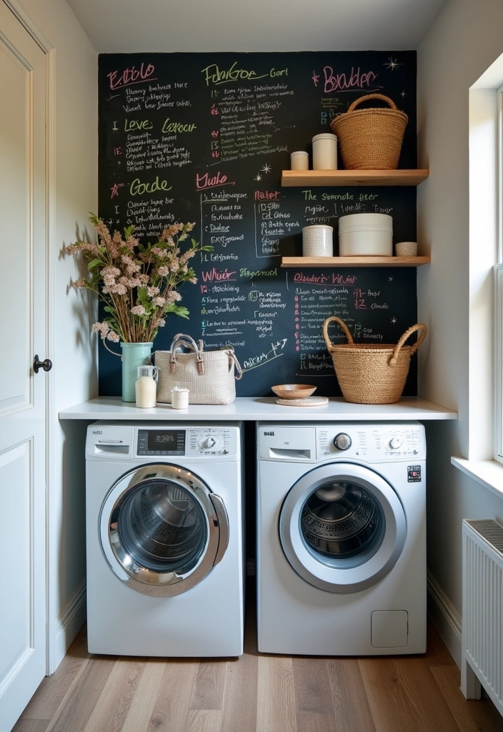 21 Creative Laundry Room Wall Ideas to Elevate Your Space - 5. Chalkboard Wall for Notes and Reminders