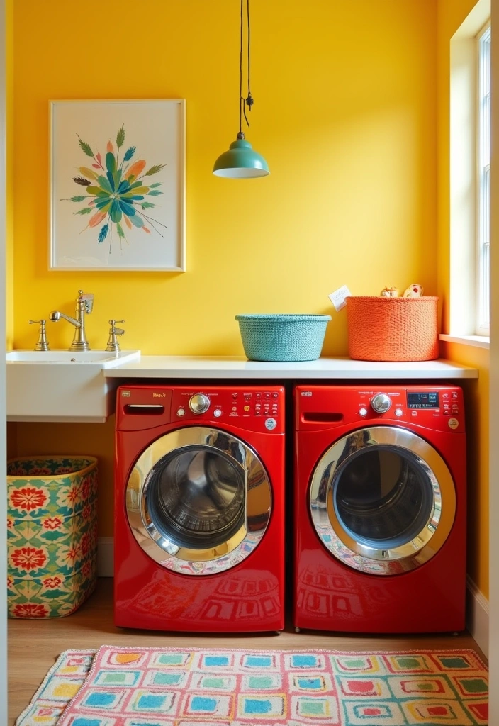 21 Laundry Room Inspiration Ideas - 3. Bold and Colorful