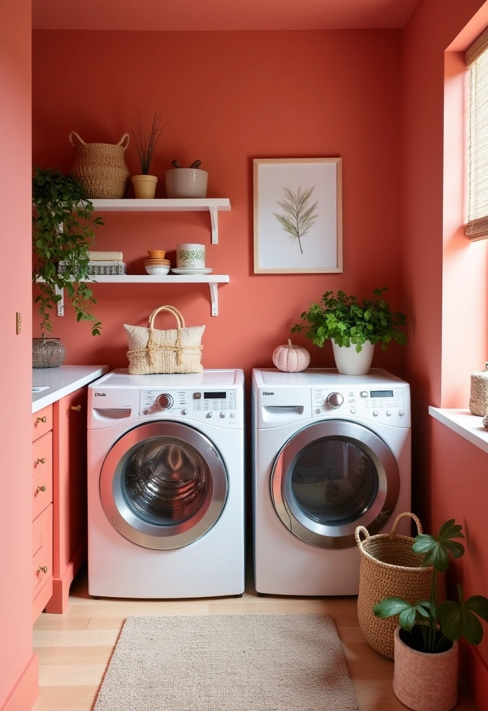 21 Laundry Room Paint Ideas to Transform Your Space - 10. Vibrant Coral
