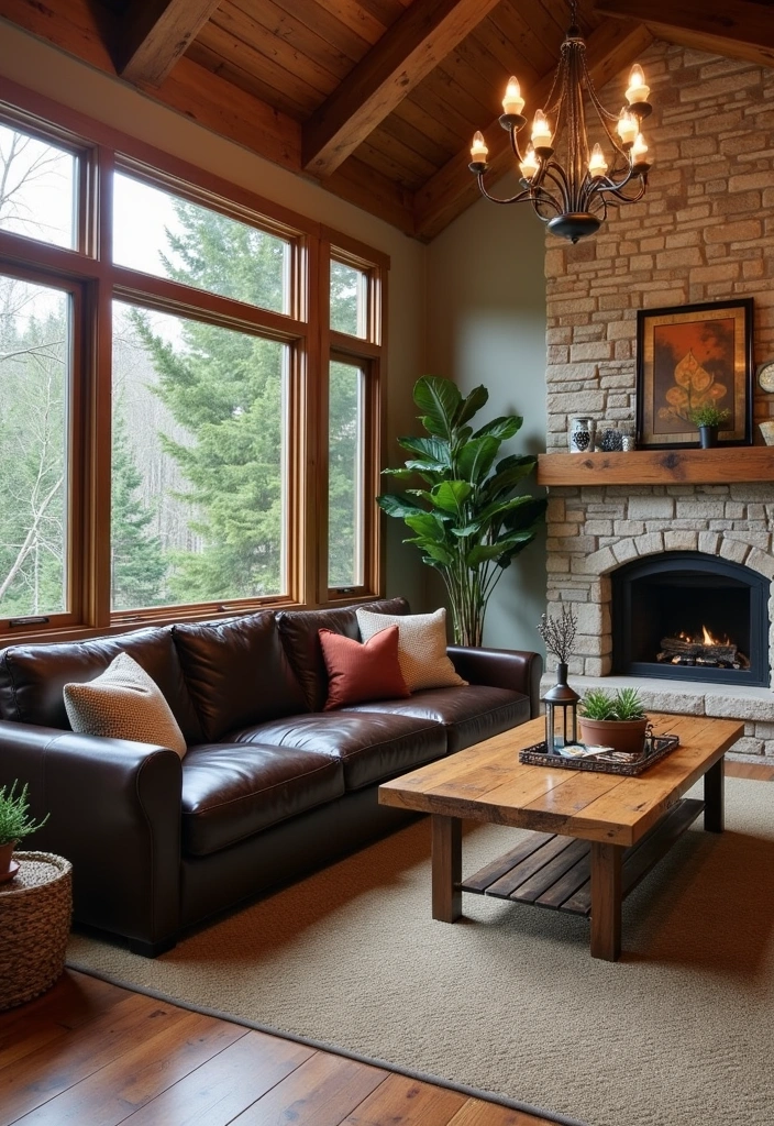 21 Modern Western Living Room Ideas - 1. Rustic Elegance with Leather Accents