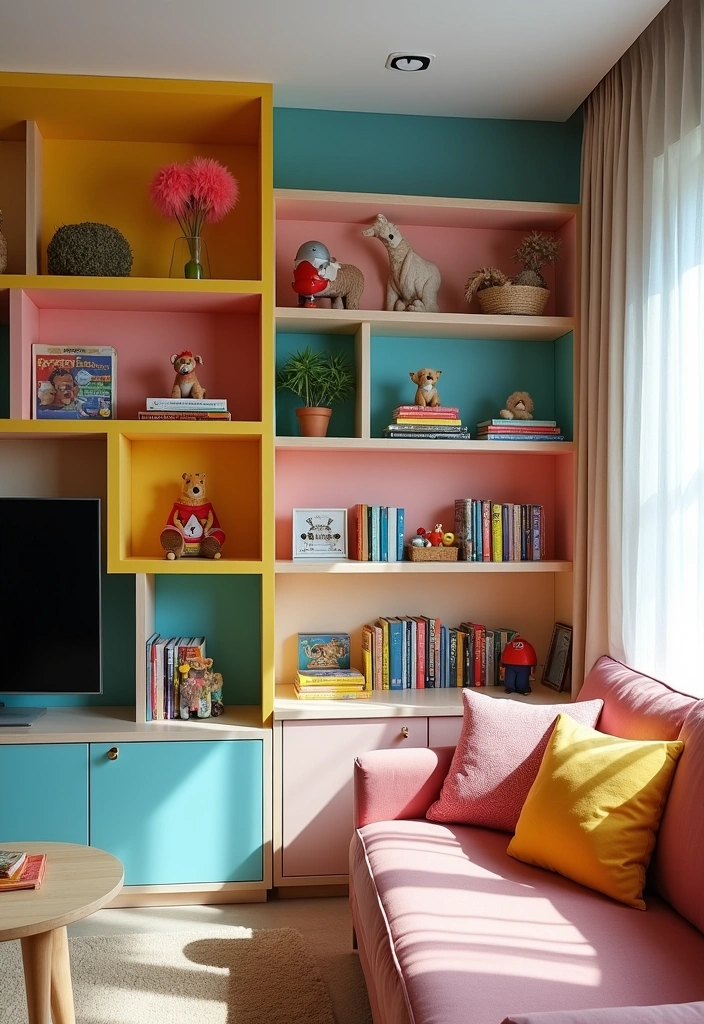 21 Toca Boca Living Room Ideas - 19. Colorful Bookshelves