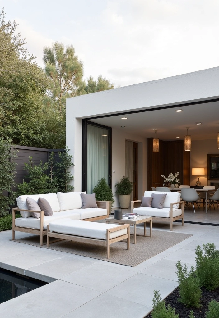 22 Back Patio Ideas to Transform Your Outdoor Space - 20. Modern Minimalist Furniture