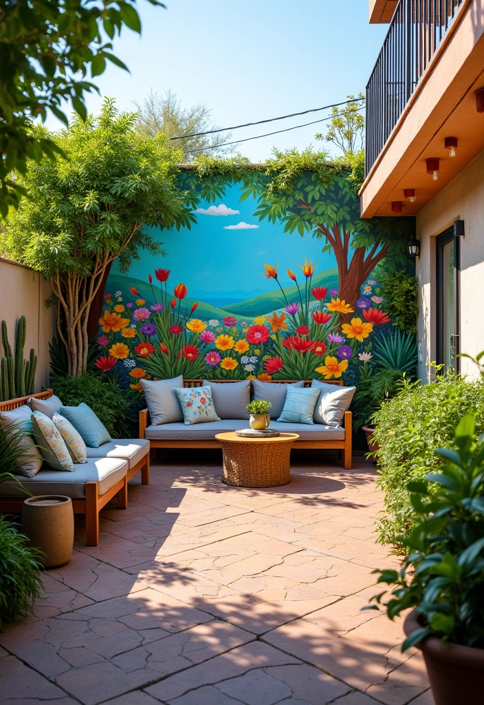 22 Back Patio Ideas to Transform Your Outdoor Space - 9. Artistic Outdoor Mural