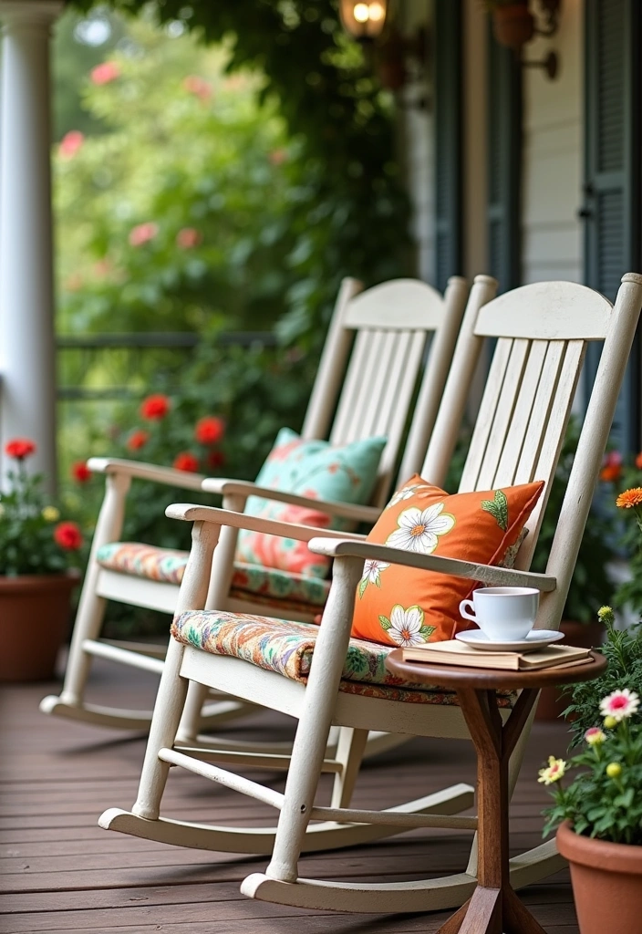 22 Cozy Front Porch Ideas - 1. Vintage Rocking Chairs