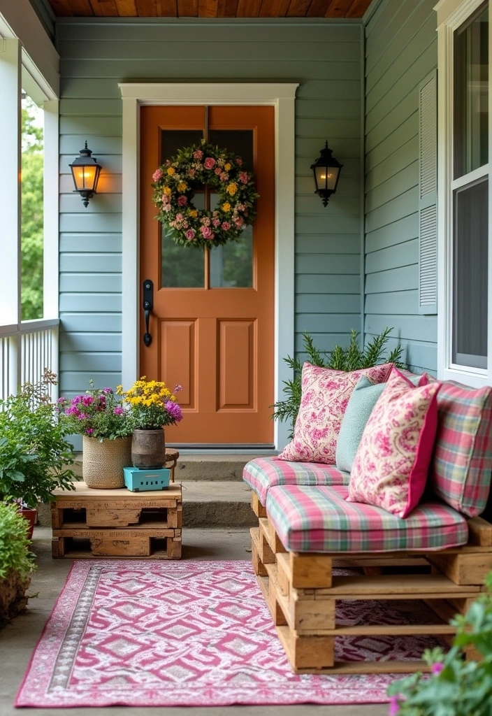 22 Cozy Front Porch Ideas - 13. DIY Pallet Furniture