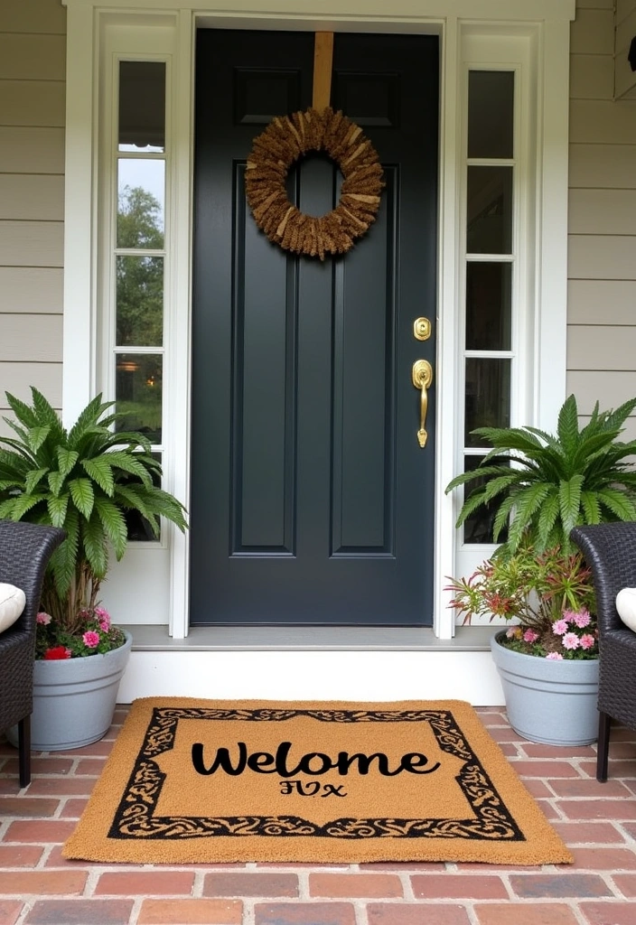 22 Cozy Front Porch Ideas - 17. Personalized Welcome Mats