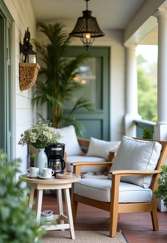 22 Cozy Front Porch Ideas - 21. Charming Coffee Stations