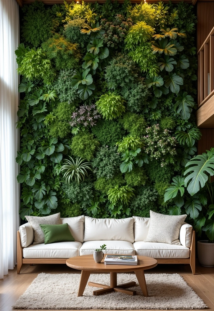 22 Green Living Room Ideas - 10. Green Wall or Vertical Garden