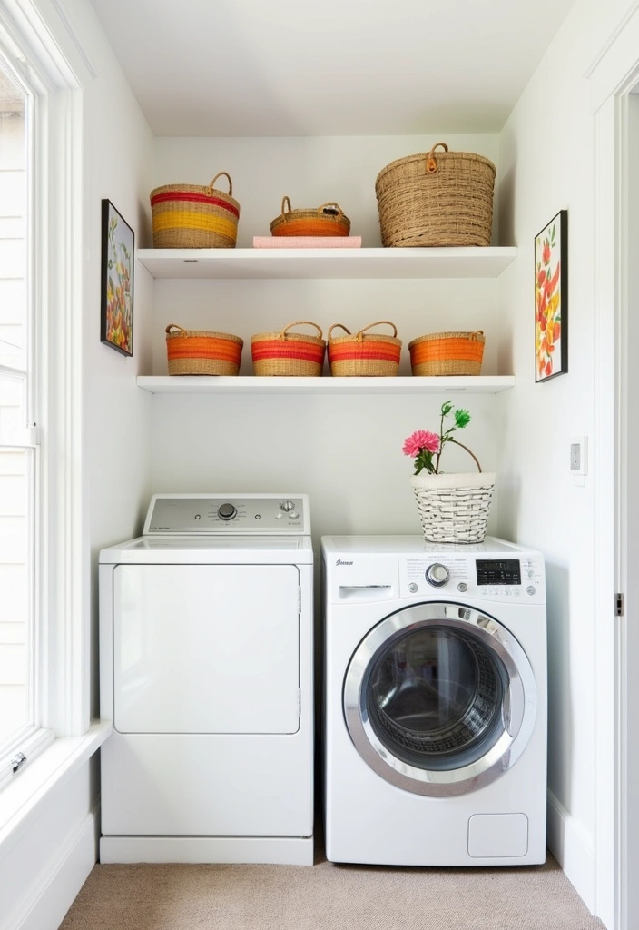 22 Laundry Room Paint Ideas to Transform Your Space - 16. Classic White with Colorful Accents