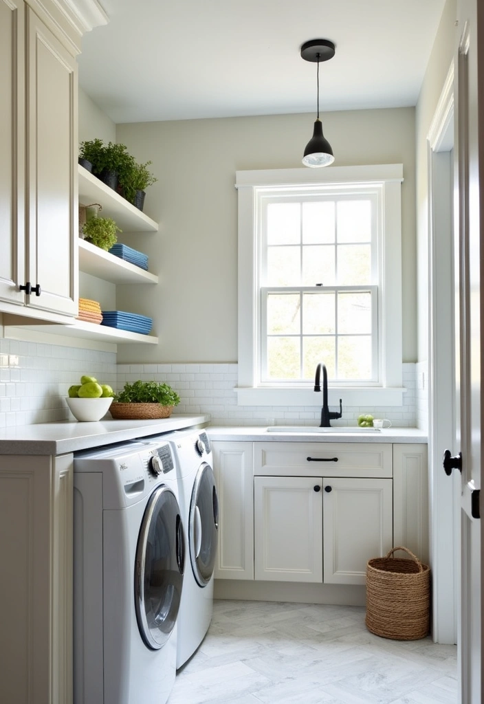 22 Laundry Room Paint Ideas to Transform Your Space - 18. Crisp White with Dark Trim