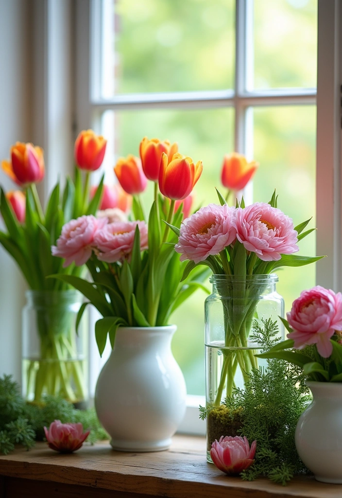 22 Spring Mantel Decorating Ideas - 1. Vibrant Floral Arrangements