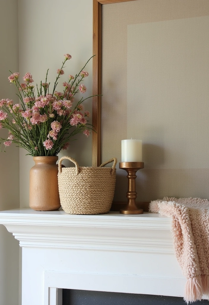 22 Spring Mantel Decorating Ideas - 10. Layered Textures