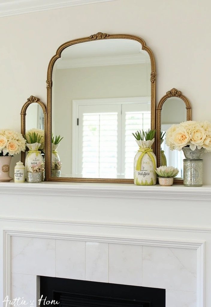 22 Spring Mantel Decorating Ideas - 14. Layered Mirrors