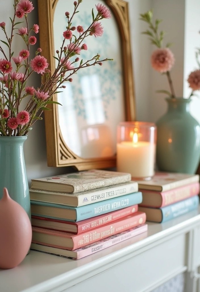 22 Spring Mantel Decorating Ideas - 16. Spring-Themed Books