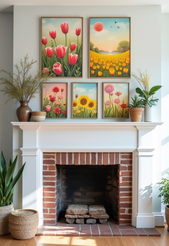 22 Spring Mantel Decorating Ideas - 21. Seasonal Wall Art