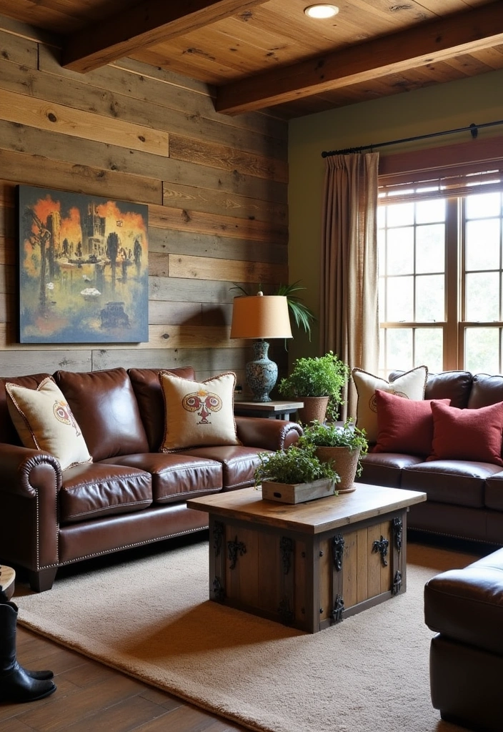 22 Western Living Room Ranch Style Ideas - 1. Rustic Barn Wood Accents