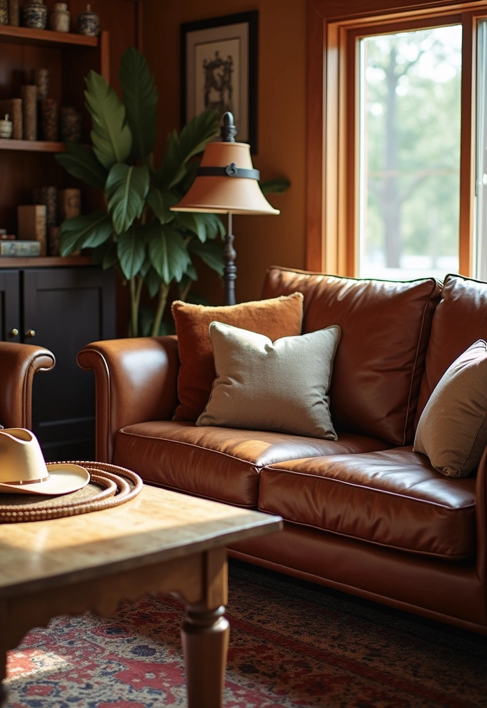 22 Western Living Room Ranch Style Ideas - 2. Leather and Suede Furniture
